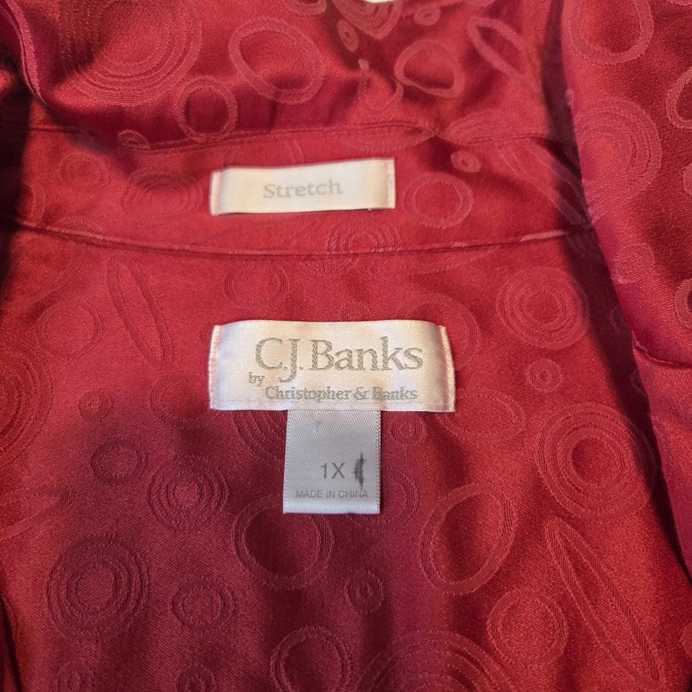 CJ Banks Red Jacquard Circle VTG Button‎ Front Jacket Womens 1X Stretch Cotton - Picture 3 of 6